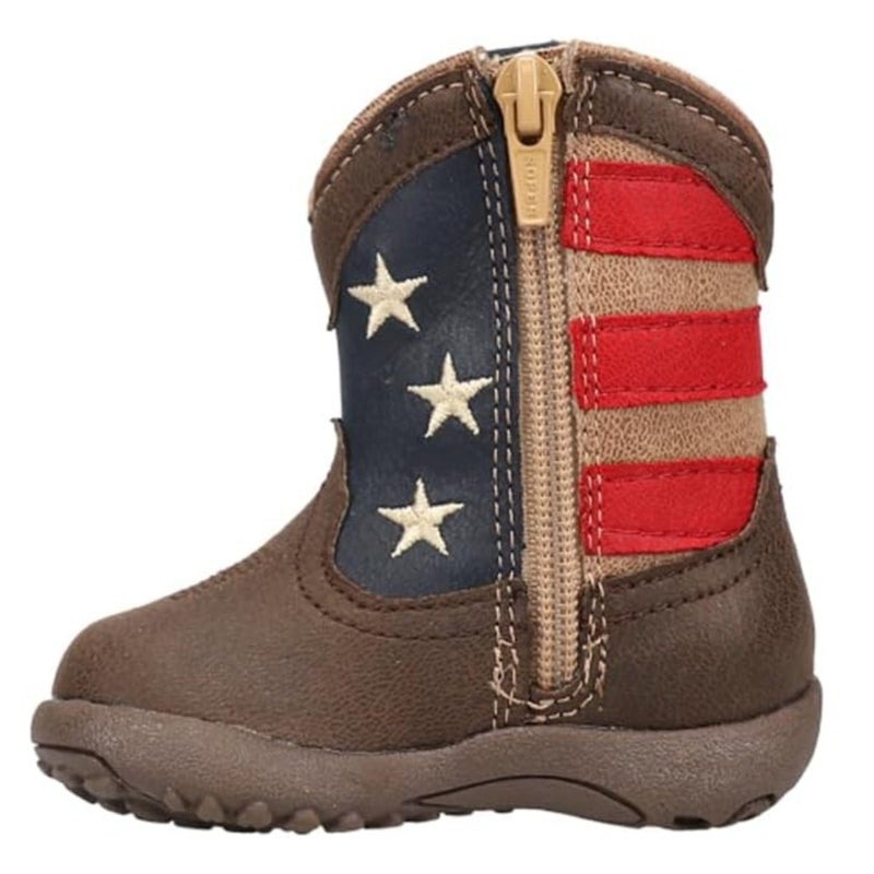 Roper Infant Cowbaby American Patriot Boot â€“ 4-Inch Side Zip Shaft, Round Toe Boots, Baby Western Boot, Faux Leather TPR Outsole & Padded Insole